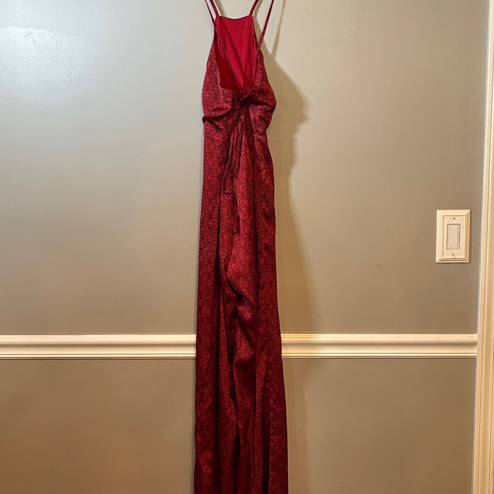 Red Paisley Halter Maxi Dress Lace Up Corset Back Sleeveless Romper XS